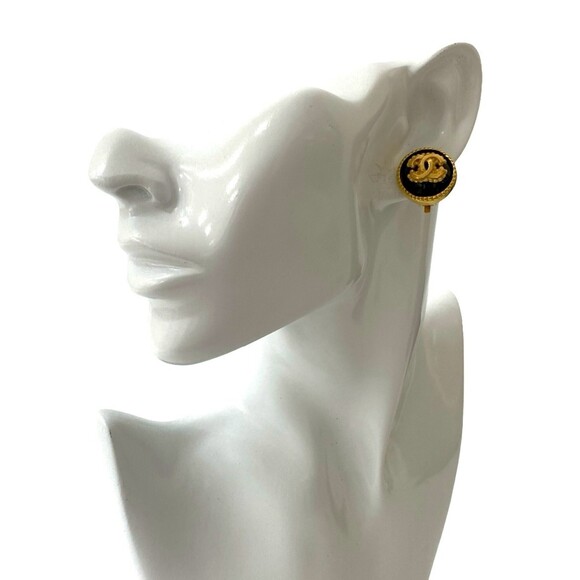 CHANEL Vintage Black Logo Earrings